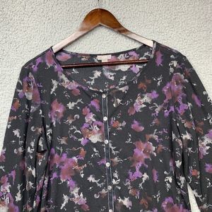 J Jill Shirt Womens XL Black Floral Button Up Semi Sheer Career Romantic